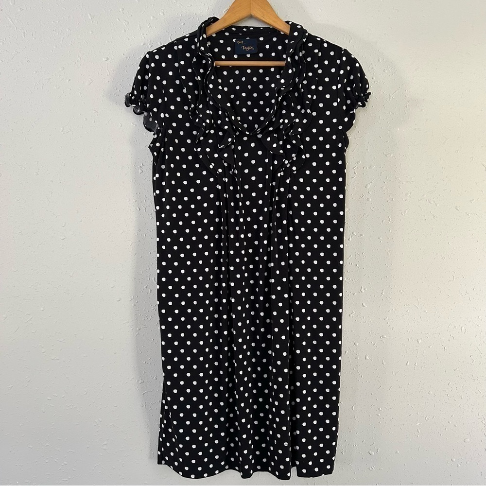 🦋 Just…Taylor Black White Polka Dot Short Sleeve Mini Dress Size 8 Ruffle